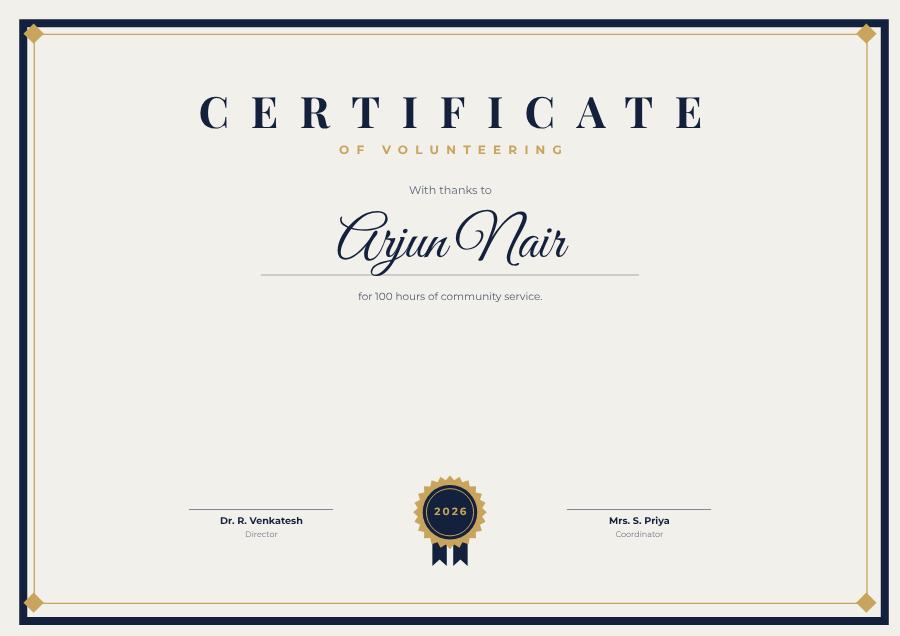 Navy Of Volunteering Certificate Formal — editable certificates template