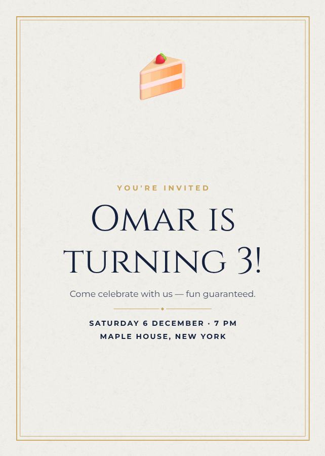 Navy Omar's Three Birthday Invitation — editable birthday template