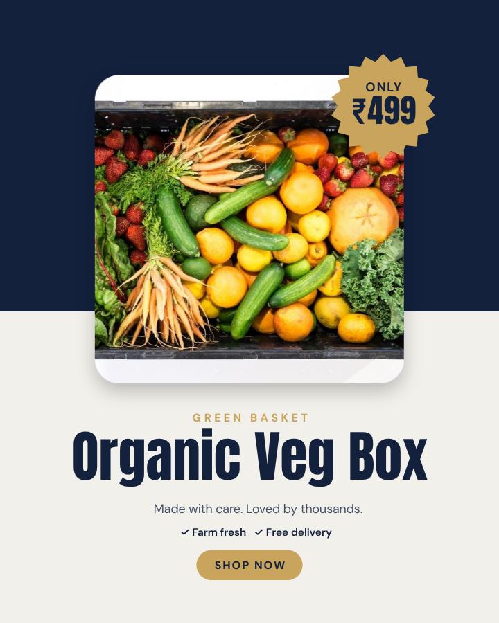 Navy Organic Veg Box Product Ad — editable marketing template