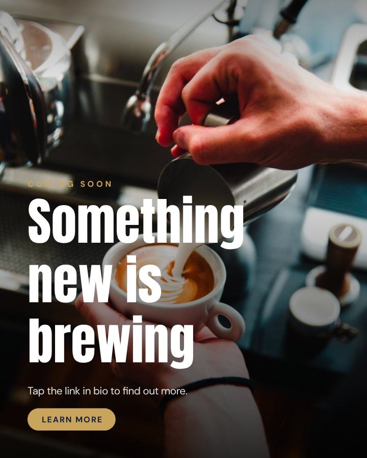 Navy Photo Something new is brewing Announcement Post — editable social media template