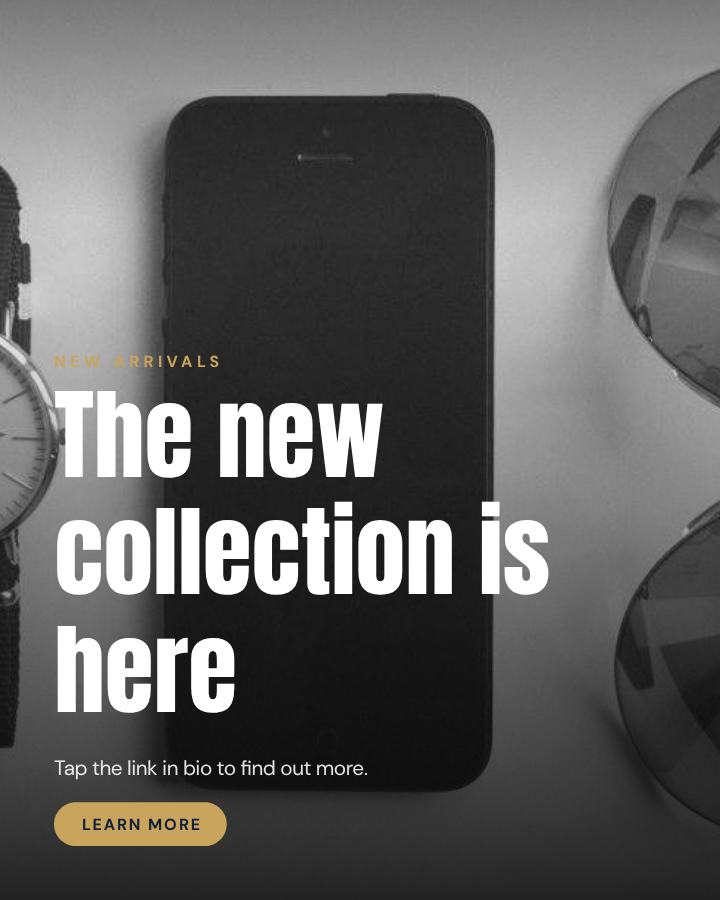 Navy Photo The new collection is here Announcement Post — editable social media template