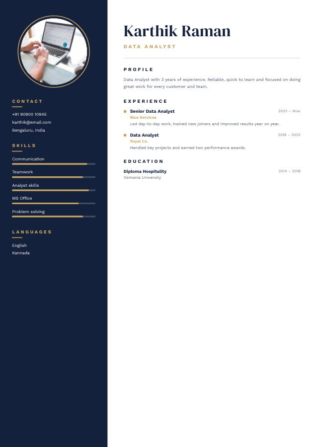 Navy Resume Karthik Raman Data Analyst Resume — editable resume template