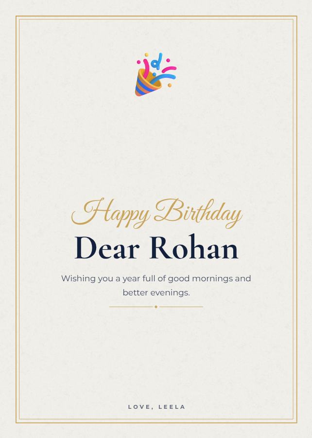 Navy Rohan Birthday Wishes Card — editable birthday template