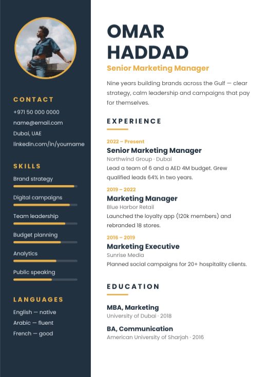 Navy Sidebar Photo Resume