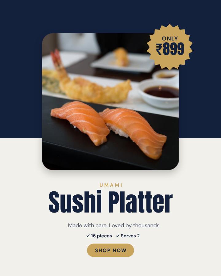 Navy Sushi Platter Product Ad — editable marketing template