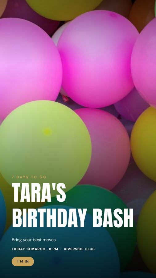 Navy Tara Birthday Bash Story — editable birthday template