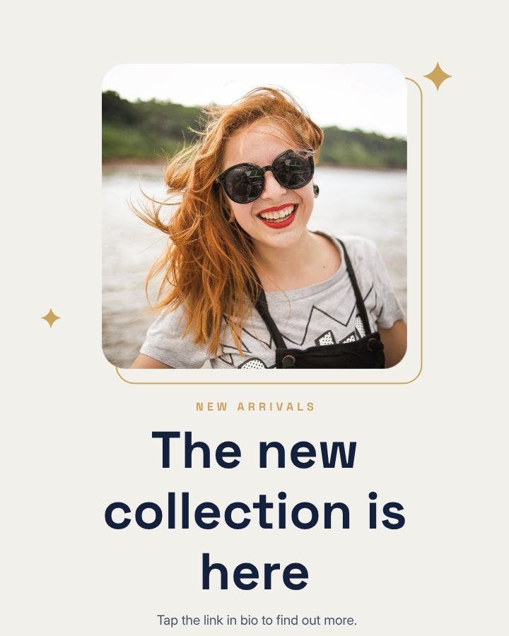 Navy The new collection is here Announcement Post — editable social media template