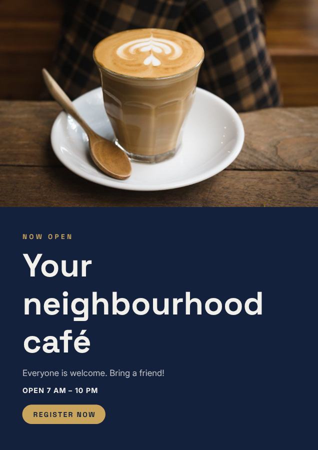 Navy Your neighbourhood café Poster — editable marketing template