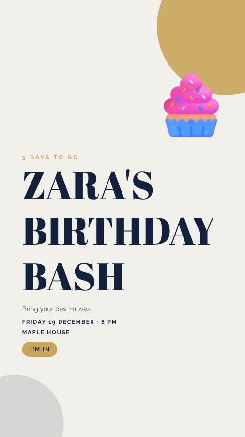Navy Zara Birthday Bash Story — editable birthday template