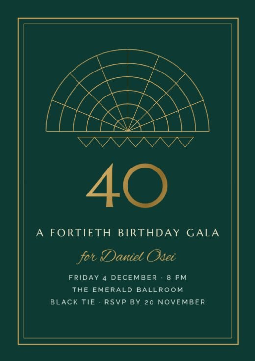 Neo Deco Emerald Fortieth Gala Invitation template