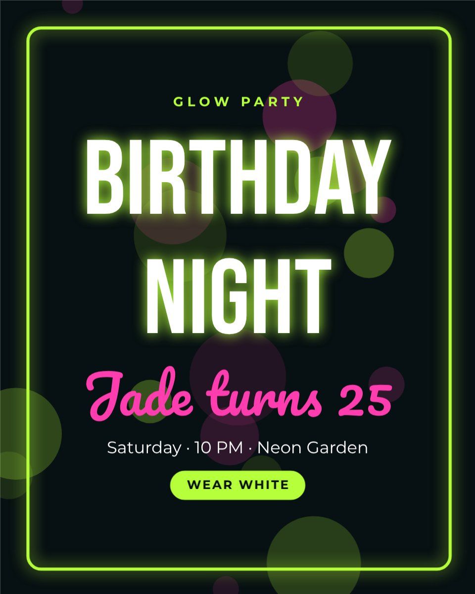 Neon Glow Birthday Party — editable birthday template