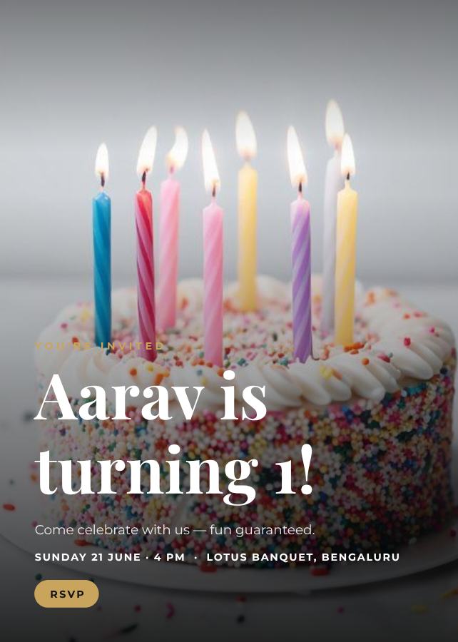 Noir Aarav's One Birthday Invitation — editable birthday template
