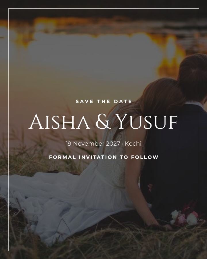 Noir Aisha and Yusuf Save the Date — editable wedding template