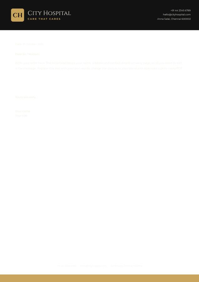 Noir City Hospital Bold Letterhead — editable business template