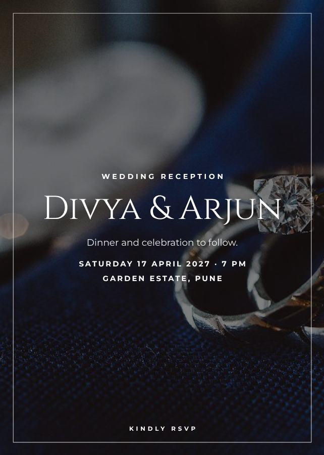 Noir Divya and Arjun Reception Invite — editable wedding template