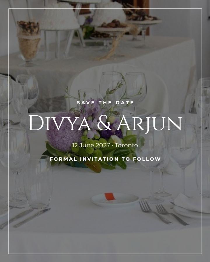 Noir Divya and Arjun Save the Date — editable wedding template