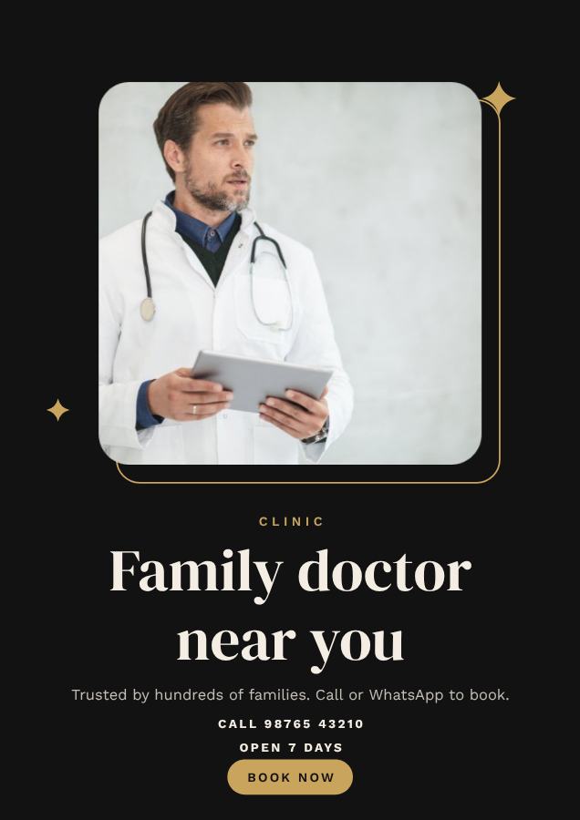 Noir Family doctor near you Clinic Flyer Offer — editable business template