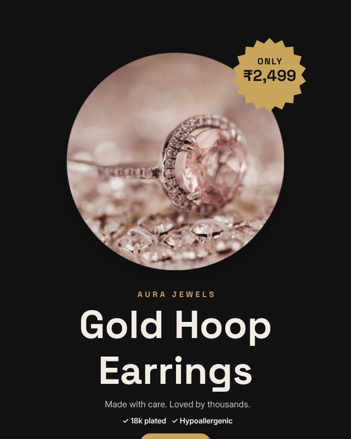 Noir Gold Hoop Earrings Product Ad — editable marketing template