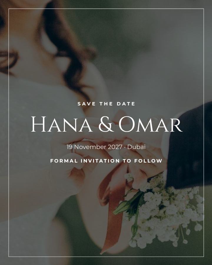 Noir Hana and Omar Save the Date — editable wedding template
