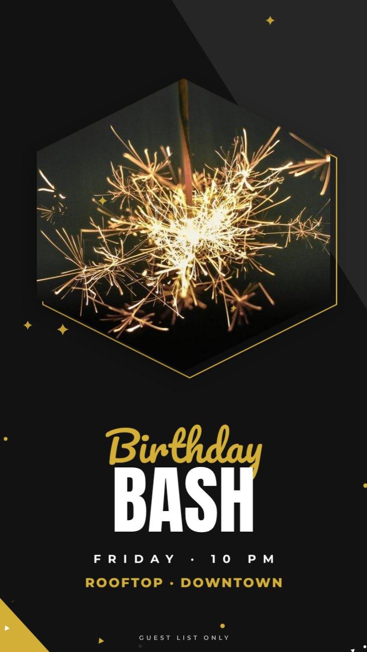 Noir Hexagon Birthday Party Story — editable birthday template