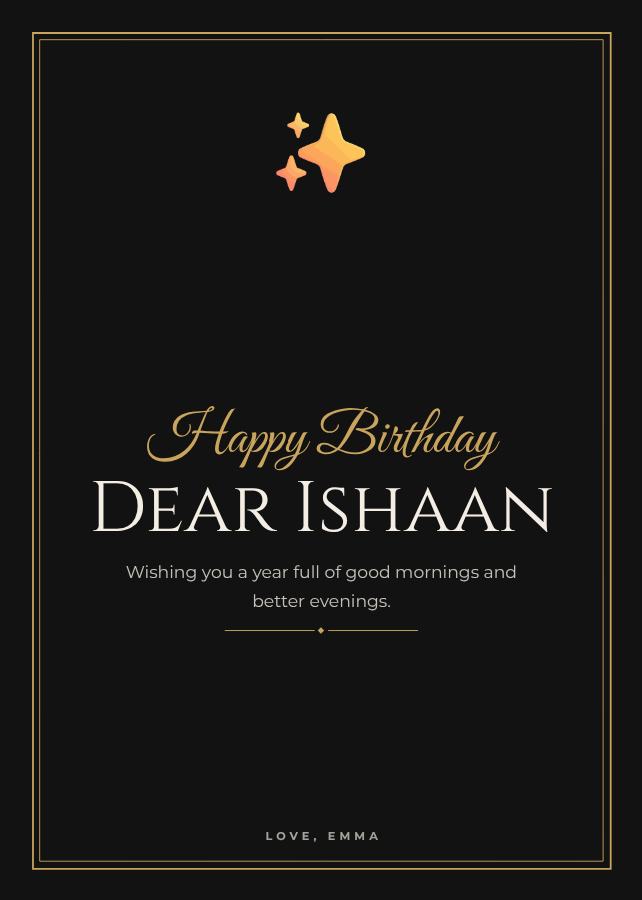 Noir Ishaan Birthday Wishes Card — editable birthday template