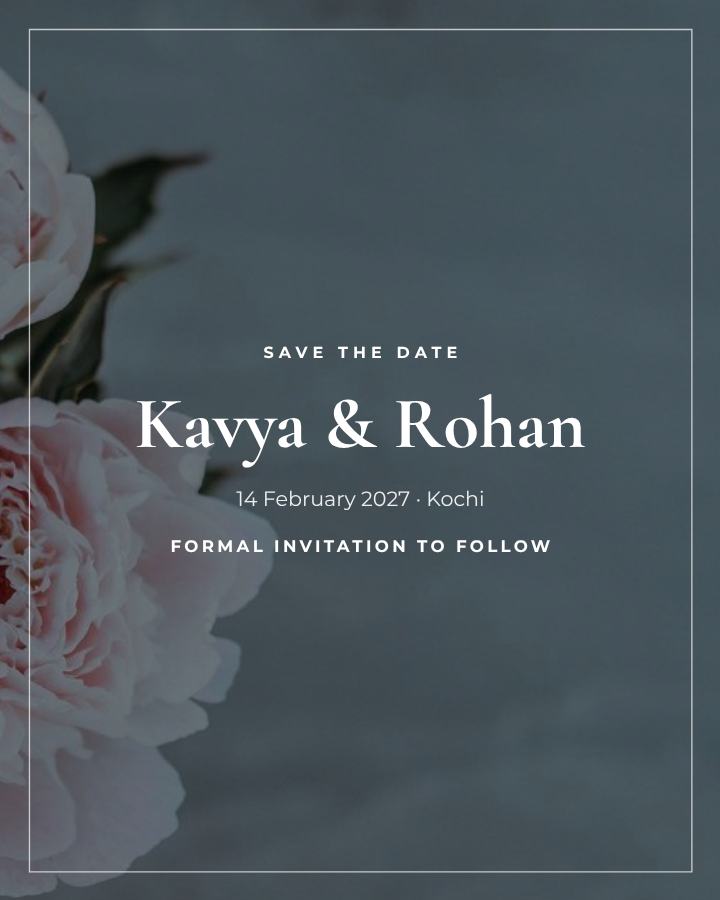 Noir Kavya and Rohan Save the Date — editable wedding template