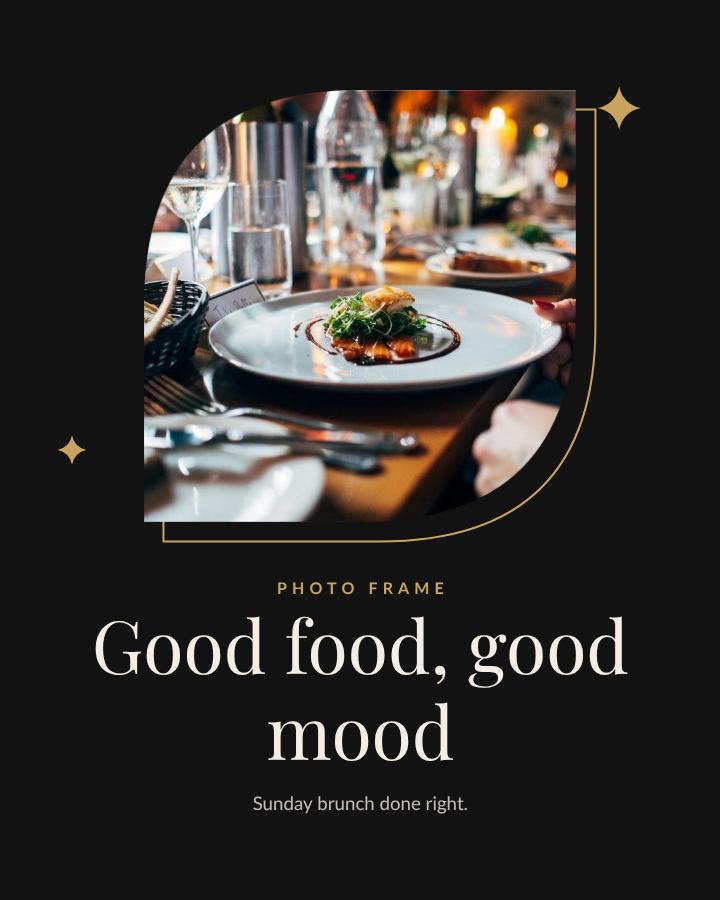 Noir Leaf Frame Good food, good mood — editable photo collage template