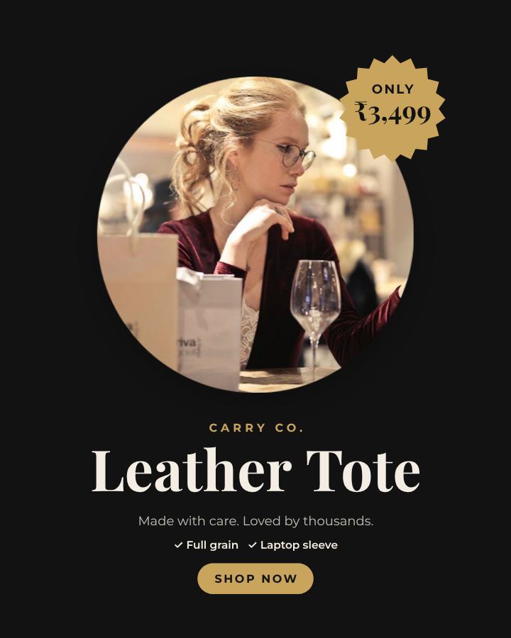 Noir Leather Tote Product Ad — editable marketing template