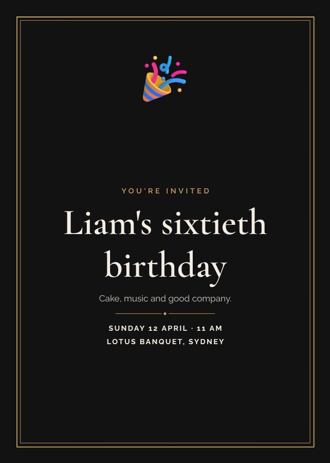 Noir Liam's Sixty Birthday Invitation — editable birthday template