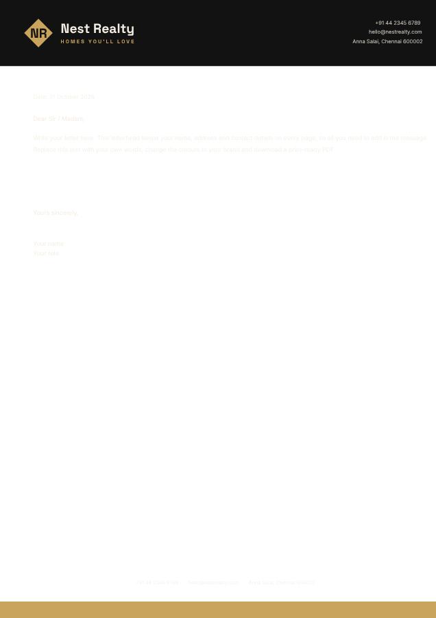 Noir Nest Realty Bold Letterhead — editable business template