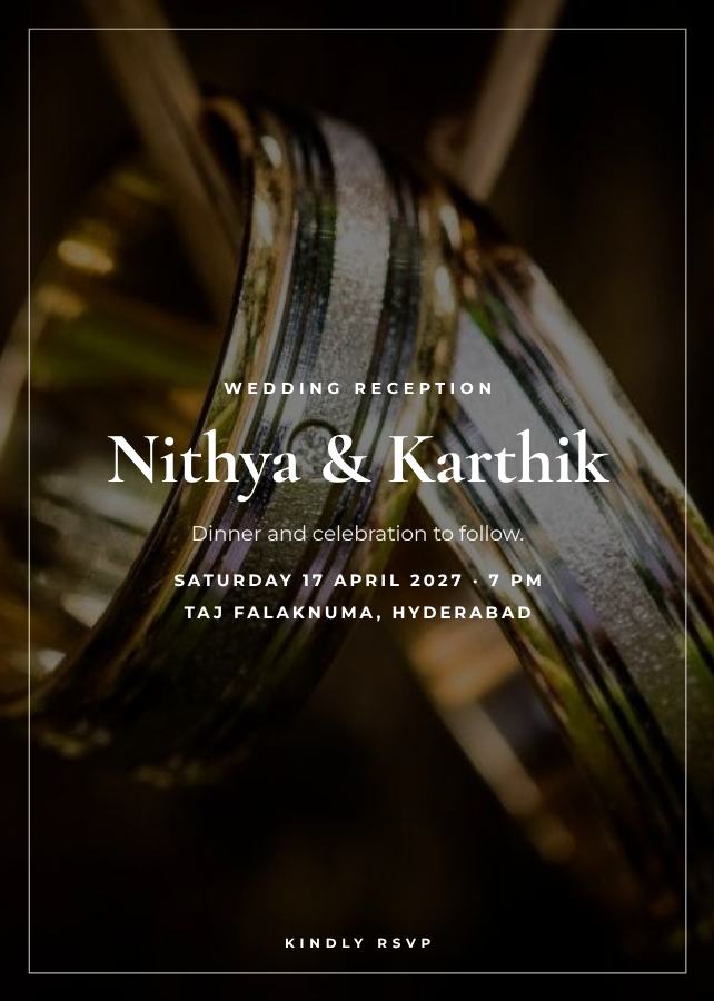 Noir Nithya and Karthik Reception Invite — editable wedding template