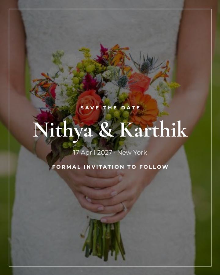Noir Nithya and Karthik Save the Date — editable wedding template