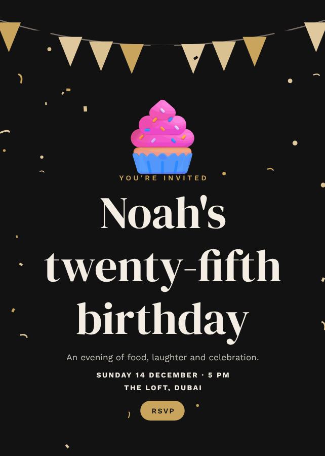 Noir Noah's Twenty-Five Birthday Invitation — editable birthday template