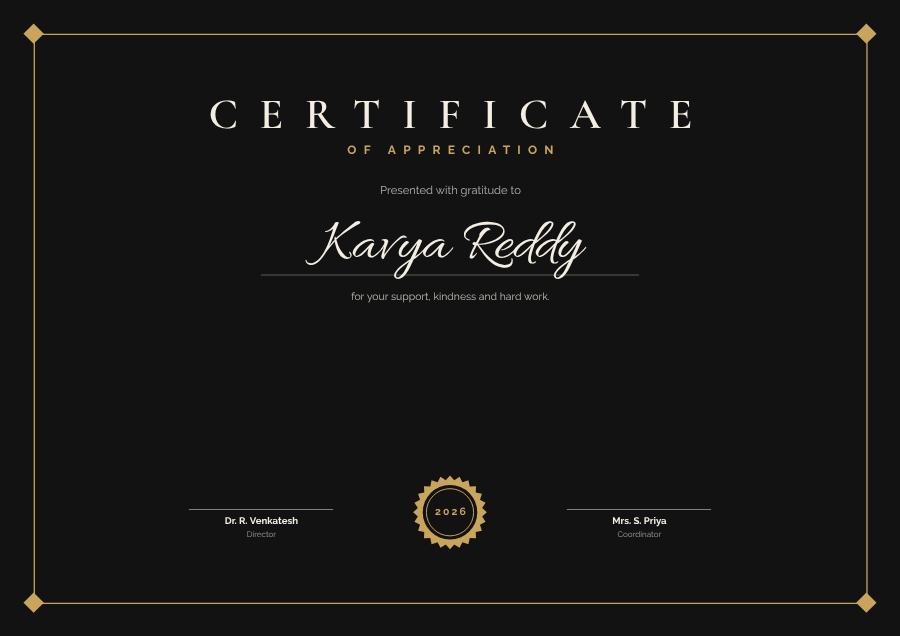 Noir Of Appreciation Certificate Formal — editable certificates template