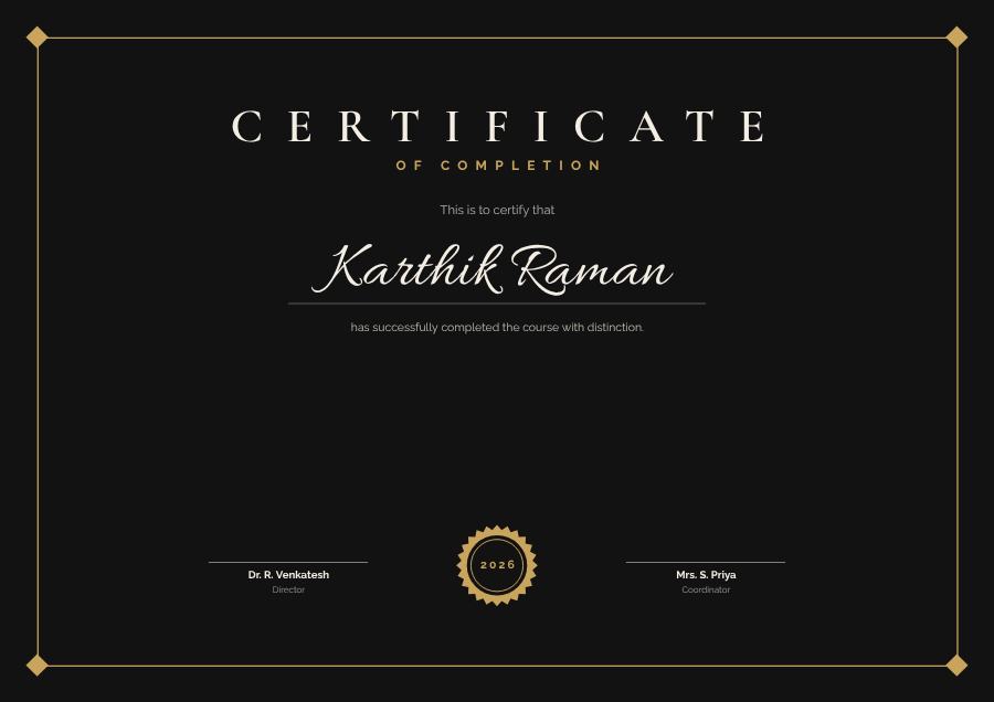 Noir Of Completion Certificate Classic — editable certificates template