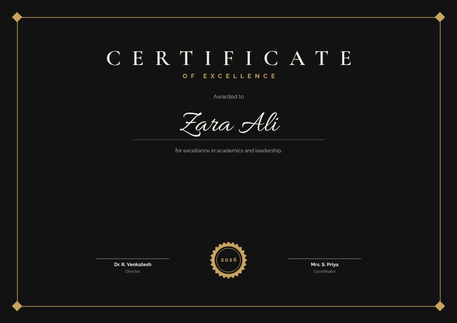 Noir Of Excellence Certificate Modern — editable certificates template