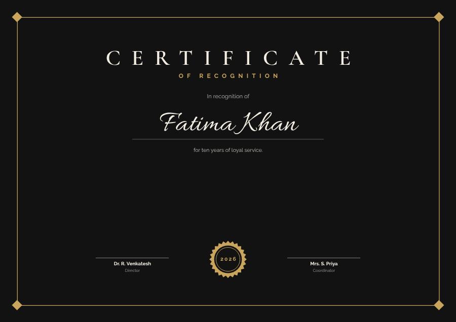 Noir Of Recognition Certificate Classic — editable certificates template