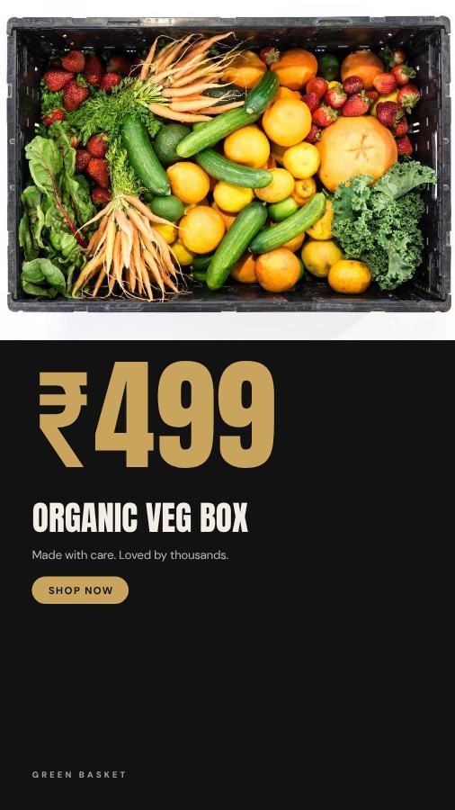 Noir Organic Veg Box Product Ad — editable marketing template