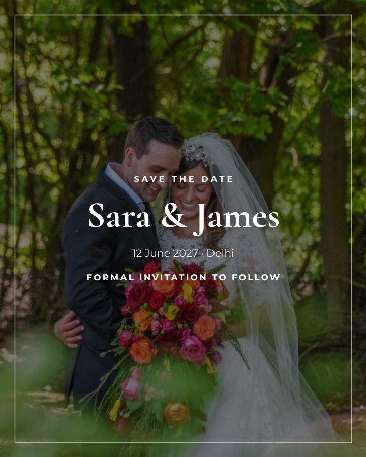 Noir Sara and James Save the Date — editable wedding template