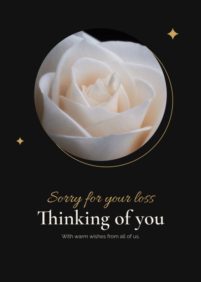 Noir Sorry for your loss thinking of you Card V — editable cards template