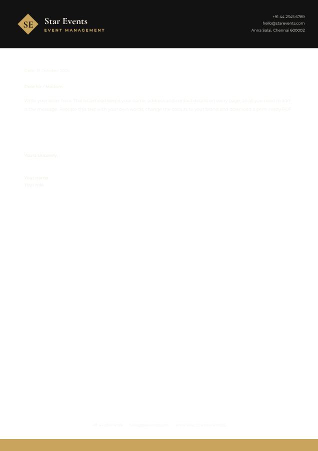 Noir Star Events Bold Letterhead — editable business template