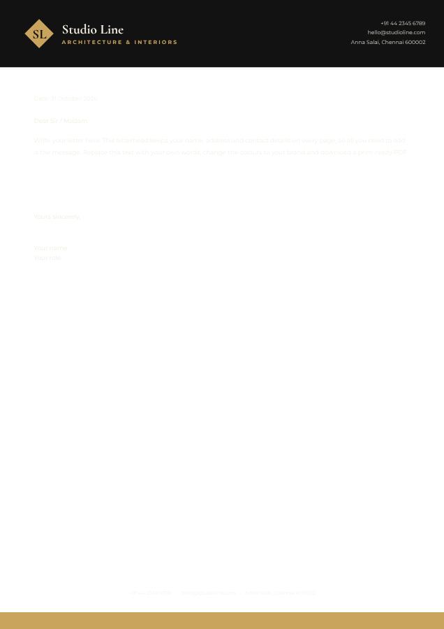Noir Studio Line Bold Letterhead — editable business template