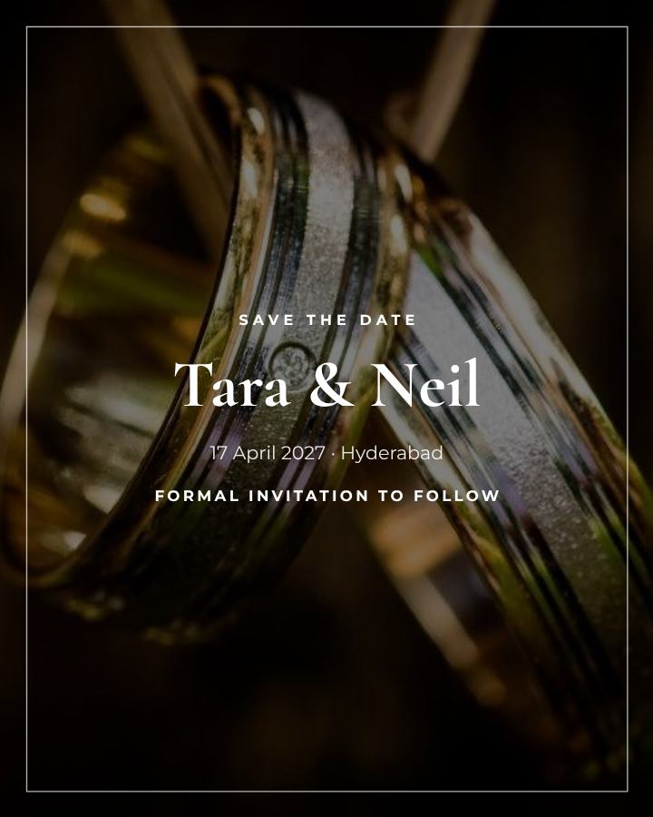 Noir Tara and Neil Save the Date — editable wedding template