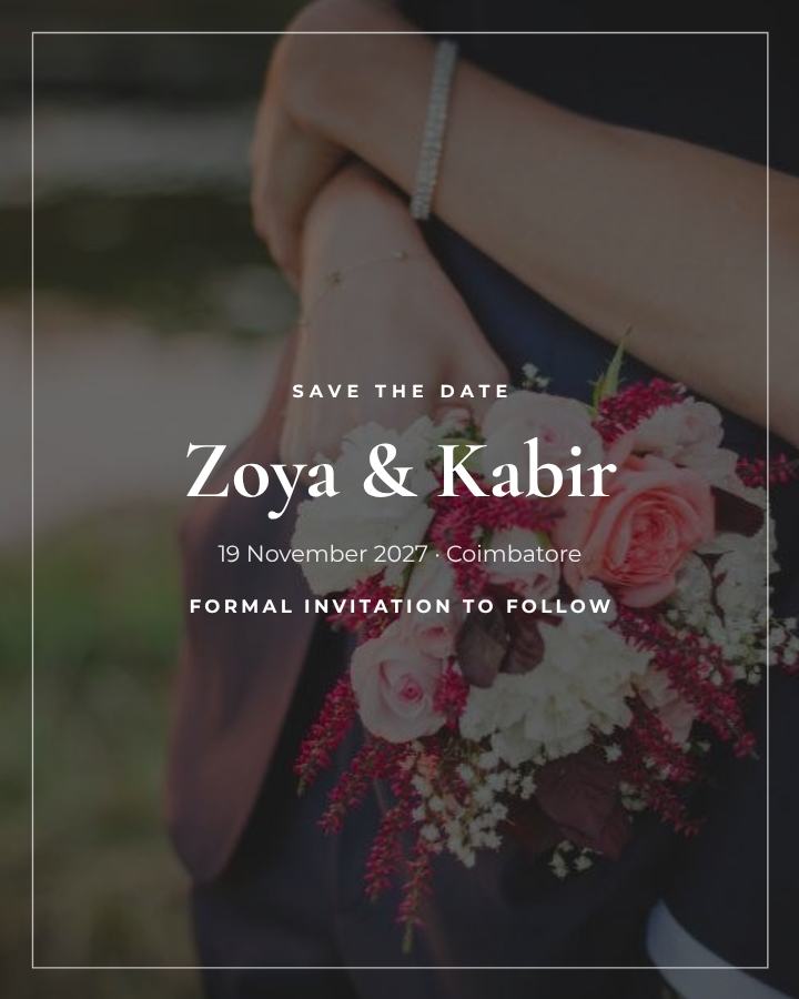 Noir Zoya and Kabir Save the Date — editable wedding template