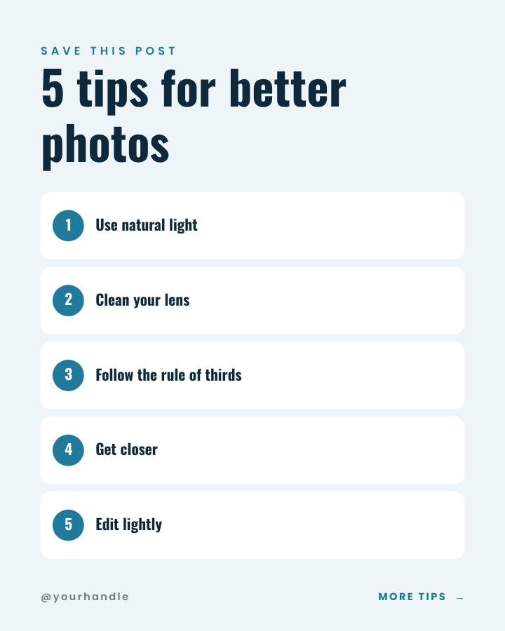 Ocean 5 tips for better photos Tips Post — editable social media template