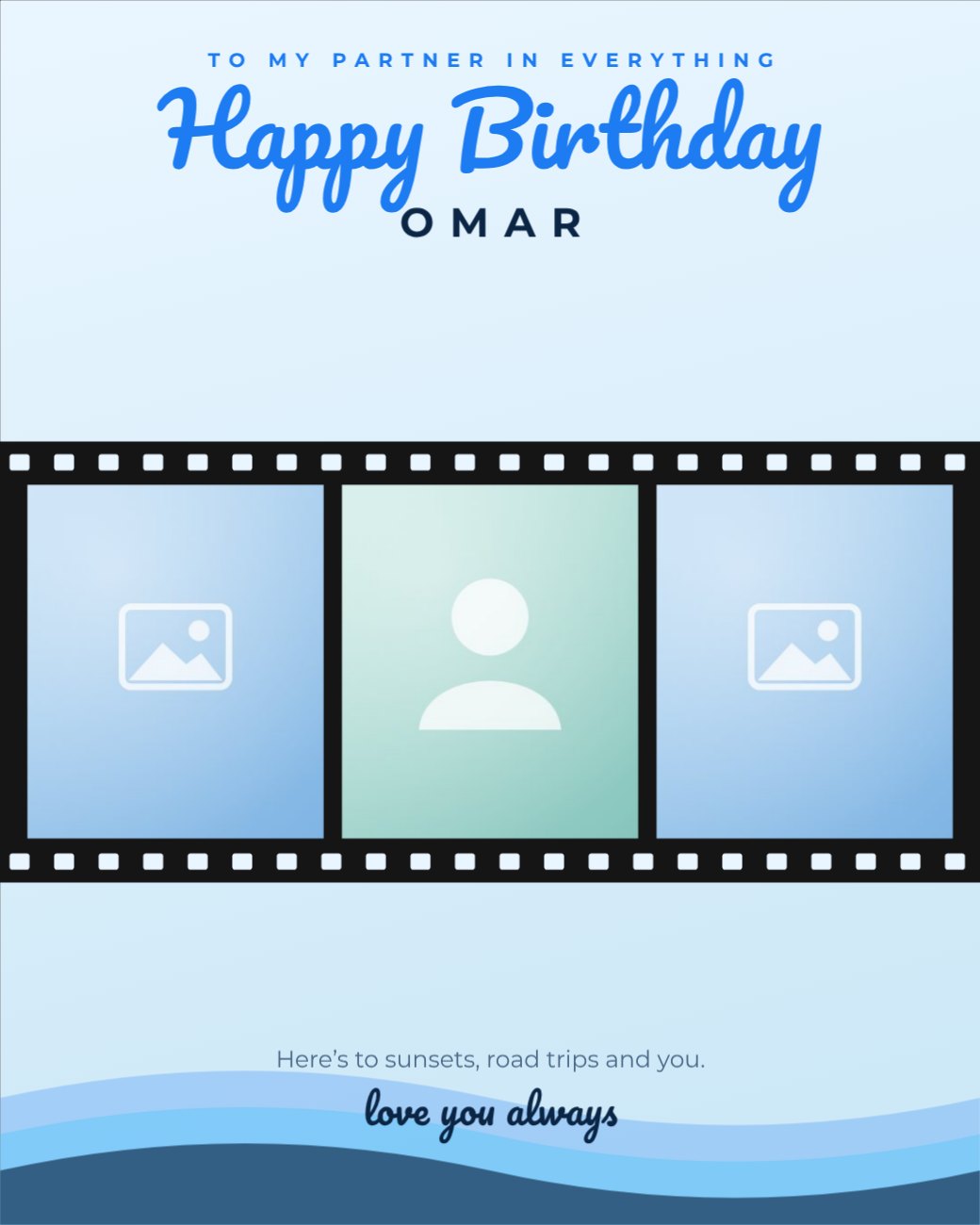 Ocean Breeze Film Strip Post — editable birthday template