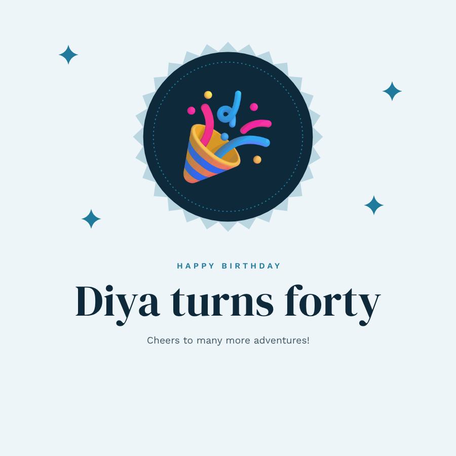 Ocean Happy Forty Diya Birthday Post — editable birthday template