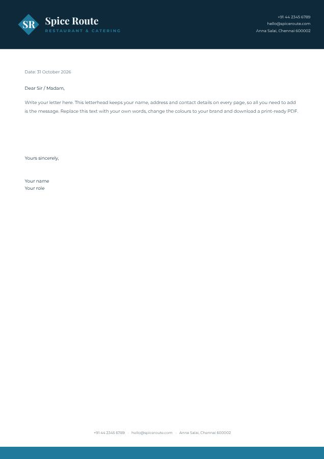 Ocean Spice Route Bold Letterhead — editable business template