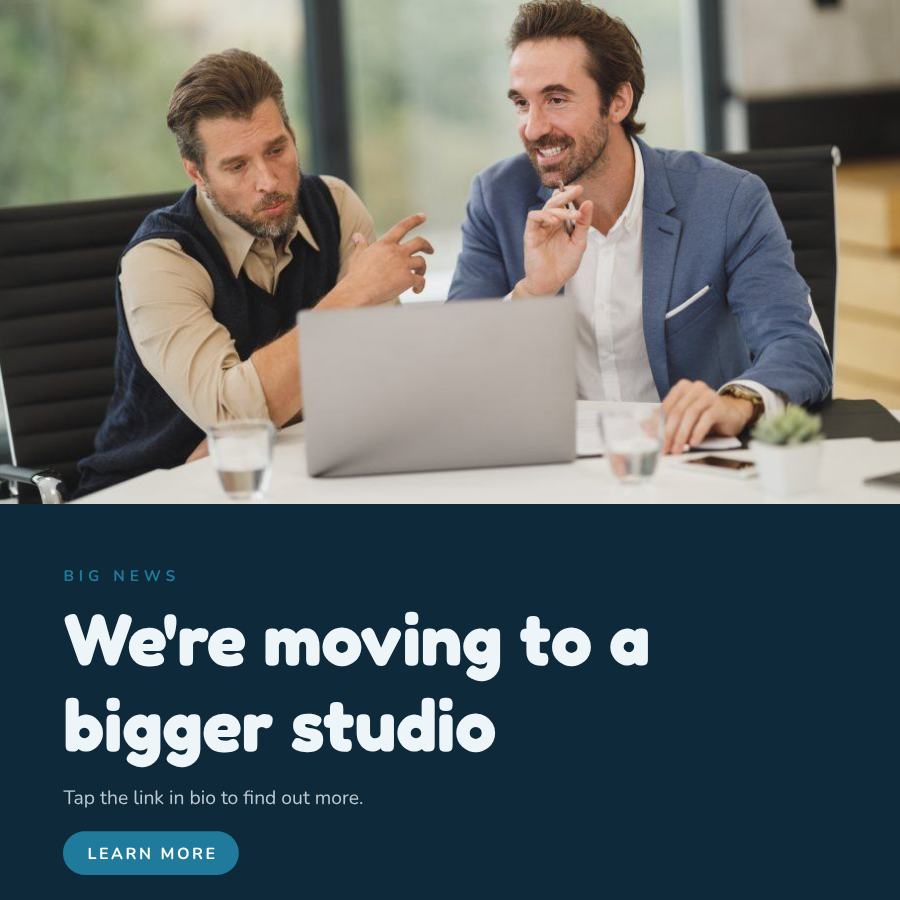 Ocean We're moving to a bigger studio Announcement Post — editable social media template