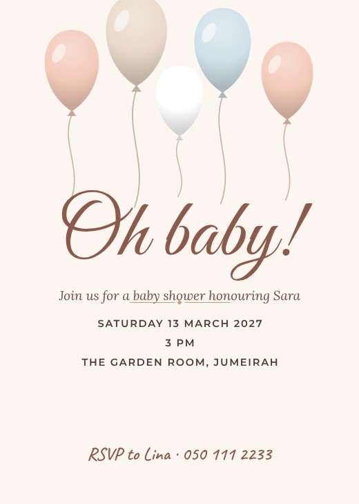 Oh Baby Balloon Shower Invitation